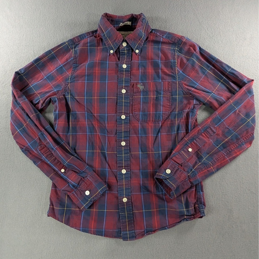 Abercrombie & Fitch Mens Muscle Fit‎ Plaid Button Down Shirt Size S Red Blue